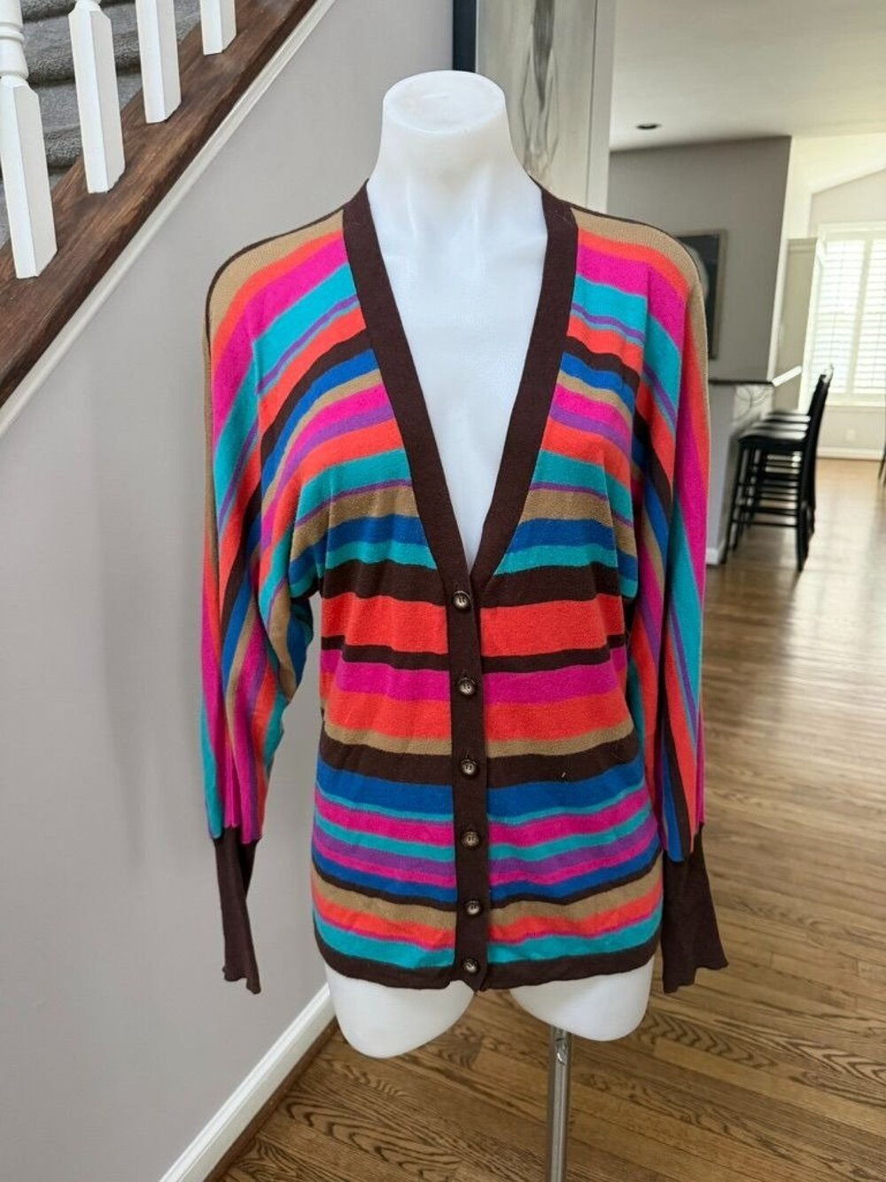 Trina Turk Colorful Striped Cotton Cardigan Size M